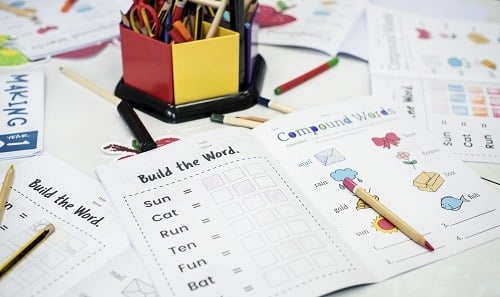 Workbook with list of words