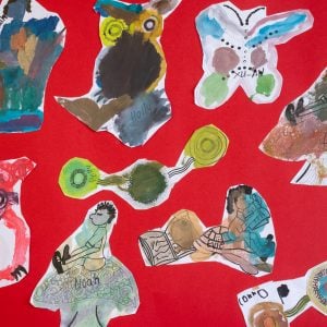 Sections of Aunty Deanna's RAP artwork painted by Learning Links Preschool children